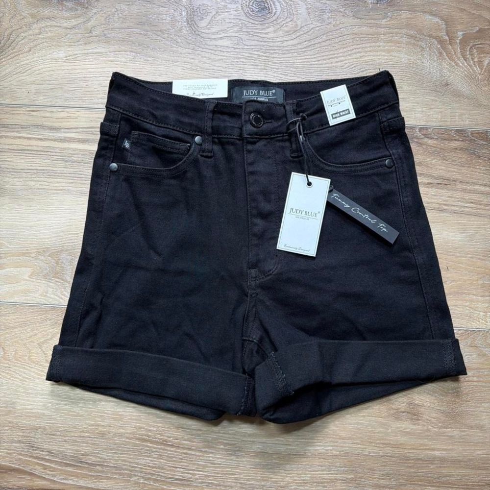 NWT Judy Blue Black Tummy Control High Waist Denim Shorts Sz S Stretch JB150237